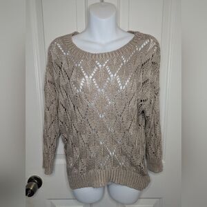 Kenar Pullover High-Low, 3/4 Sleeve Sweater Women's Acrylic Blend Beige, Large